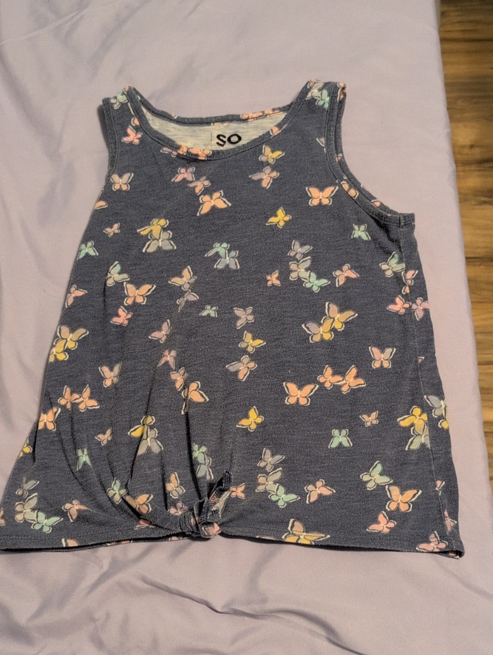 SO Navy Tank Top with Pastel Butterfly Print